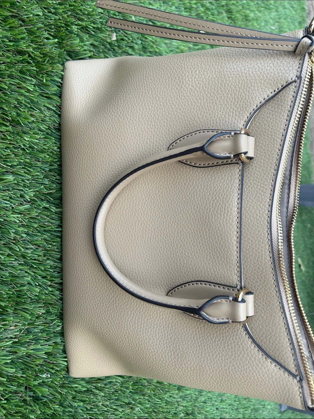 Michael Kors Taupe Pebble Leather Satchel with Gold Accent
